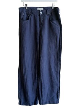 Lucky Brand Navy Baggy Wide Leg 100% linen pants mid-rise Sz 6